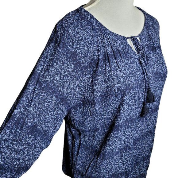 Christopher & Banks Blue Blouse‎ Womens XL Peasant Tie Lightweight Tassle - Picture 3 of 8